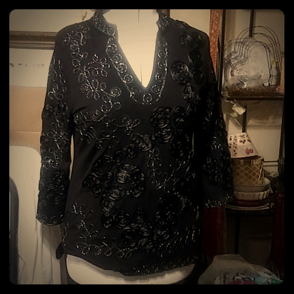 3/4 Sleeve Sequined Women's Top